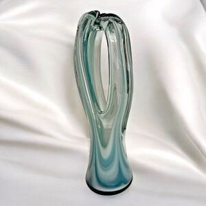 MCM Maexsa Turquoise & Clear Art Glass Vase Sculpture – 12 Inches Mid-Century Mo